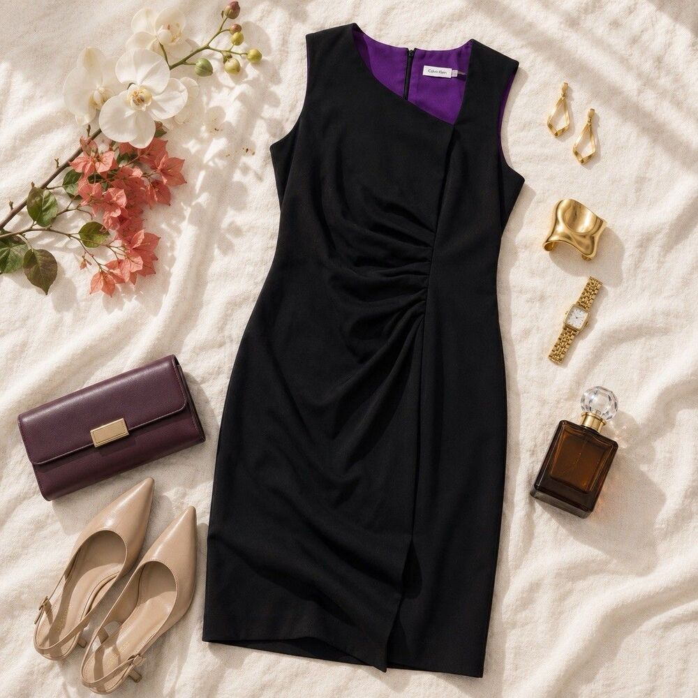 Calvin Klein Black Sheath Dress Quiet Luxury Size 12